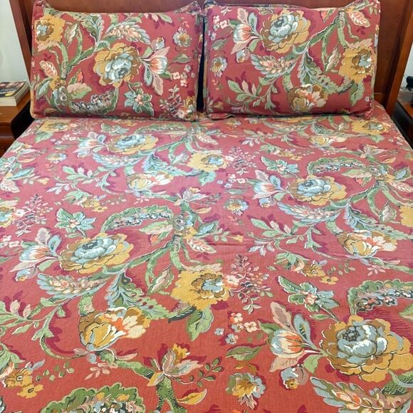 Pottery Barn Vanessa Floral Palampore Duvet Cover Red Queen 2 Std Shams 3PCS Set - Picture 3 of 10